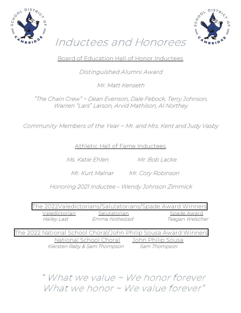 2022 Blue Jay Hall of Honor ~ Inductees