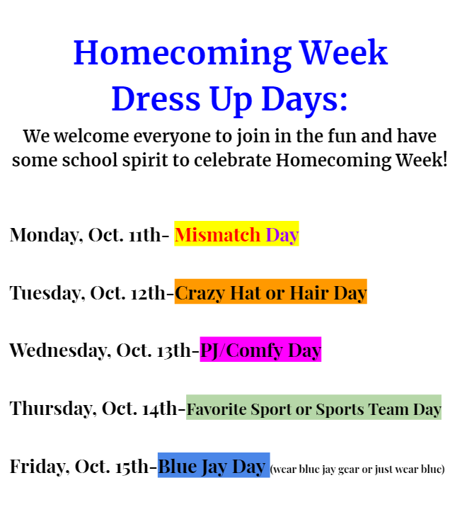 Homecoming Week Dress Up Days