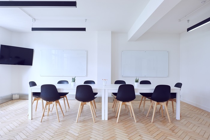 Conference Table with Blue Chairs