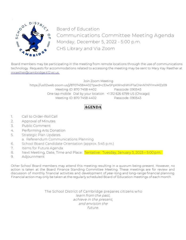 B.O.E. Communications Committee Meeting Notice/Agenda