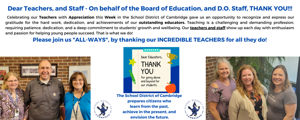 Thank you Teachers and Staff from the Board of Education and the D.O. Staff