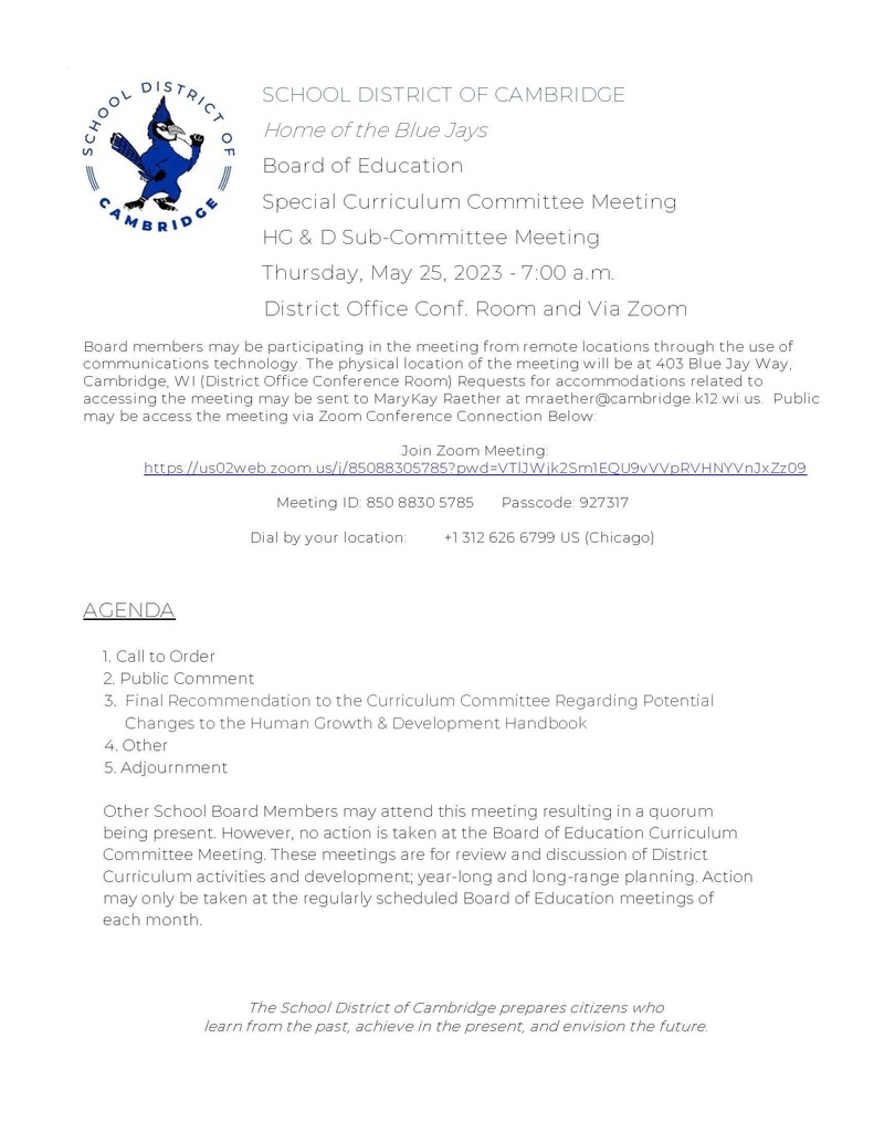B.O.E. Special Curriculum/HG&D Sub Committee Agenda